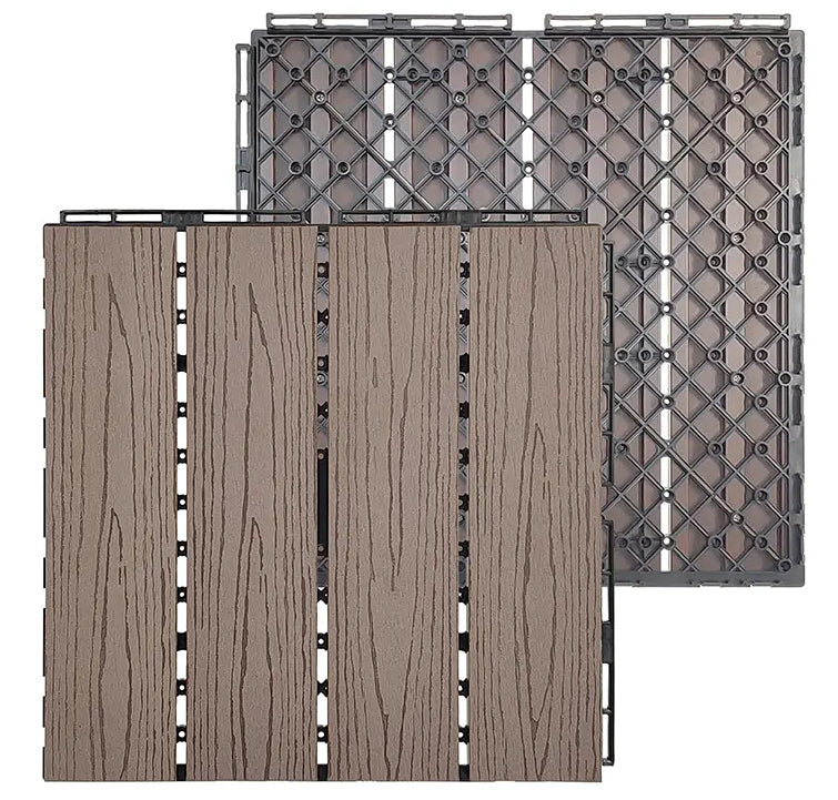 WPC Wooden/ Plastic Composite DIY Interlock Decking Floor Tiles Slabs, New Composite Material - 30 x 30 x 2.2cm - Coffee grain colour