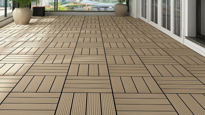 WPC Wooden/ Plastic Composite DIY Interlock Decking Floor Tiles Slabs, New Composite Material Size - 30 x 30 x 2.2cm - Wood colour