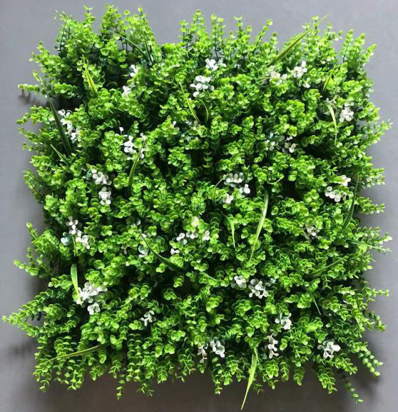 Artificial plant vertical garden panels- Green plants wall Mat with white flower 50 x 50cm