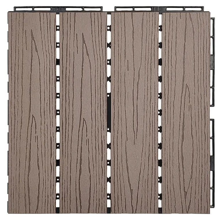 WPC Wooden/ Plastic Composite DIY Interlock Decking Floor Tiles Slabs, New Composite Material - 30 x 30 x 2.2cm - Coffee grain colour
