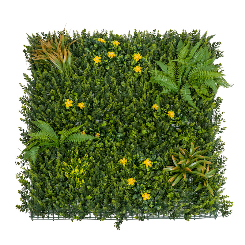 Artificial plant vertical garden panels- Green plants wall Mat 100 x100cm Yellow flower