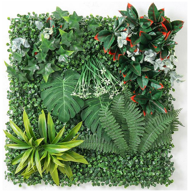 Artificial plant vertical garden panels- Green plants wall Mat 50 x 50cm white flower