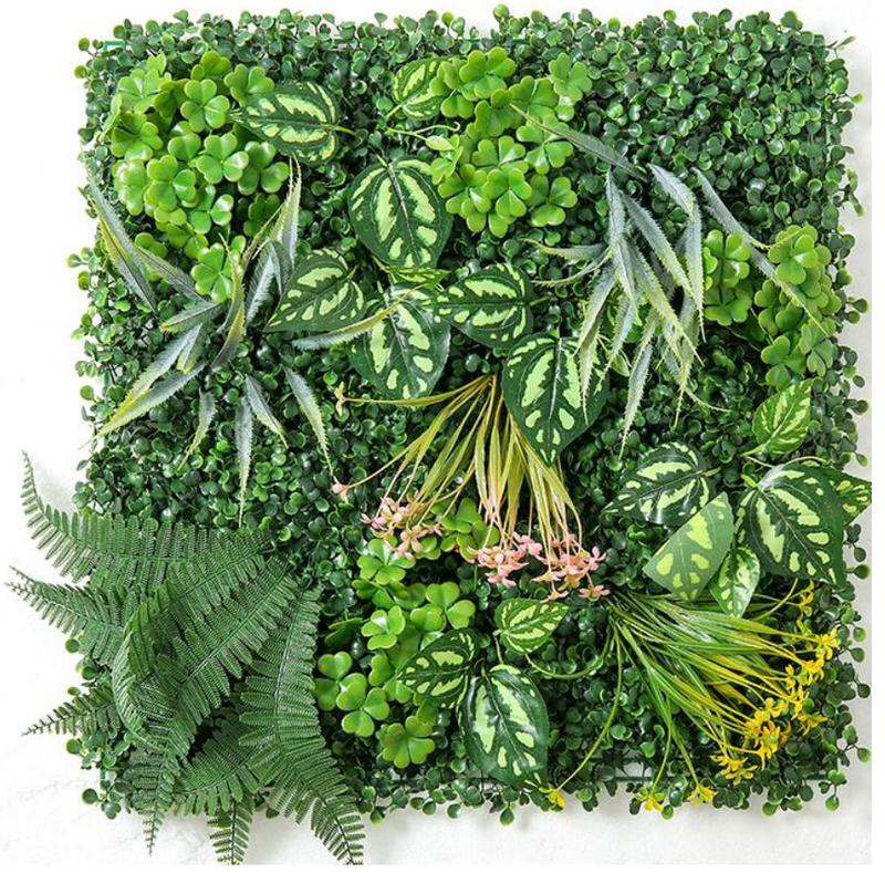 Artificial plant vertical garden panels- Green plants wall Mat 50 x 50cm yellow+pink flower