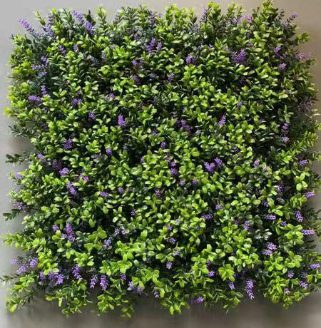 Artificial plant vertical garden panels- Green plants wall Mat with purple flower 50 x 50cm