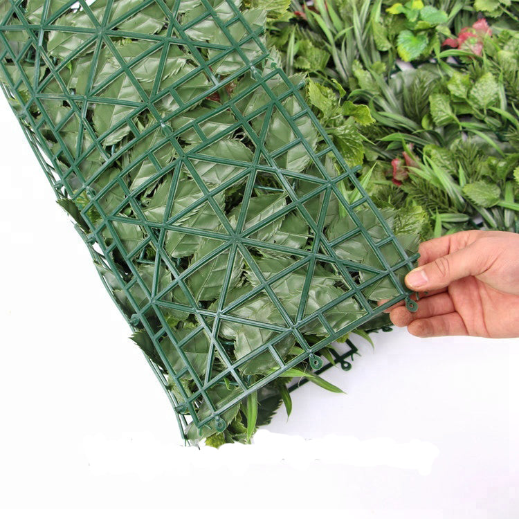 Artificial plant vertical garden panels- Green plants wall Mat 50 x 50cm yellow+pink flower